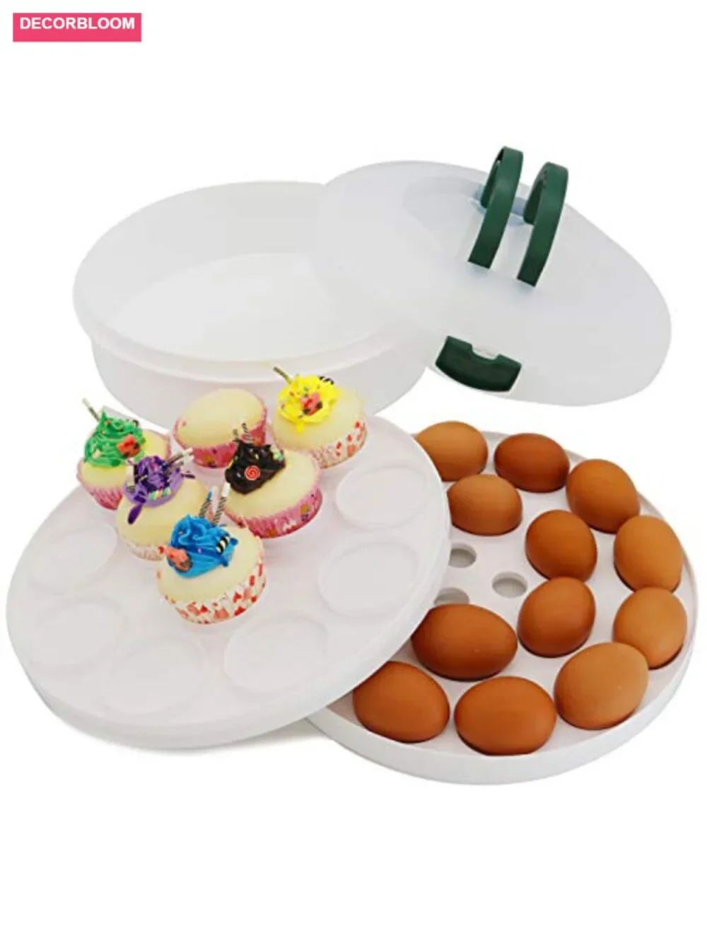 Portable 3-in-1 Pie Cupcake Egg Carrier Food Storage with Lid Tray